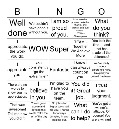words  appreciation  motivate  inspire bingo card