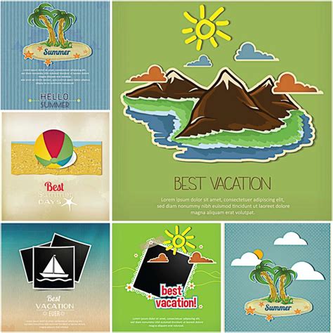 summer vacation card island set vector free download