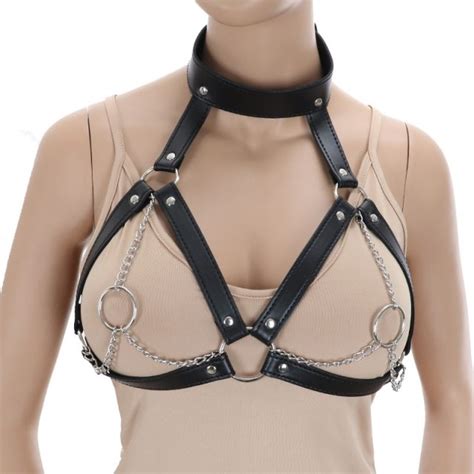 leather harness belt of women black sexy bondage chest body harness bra