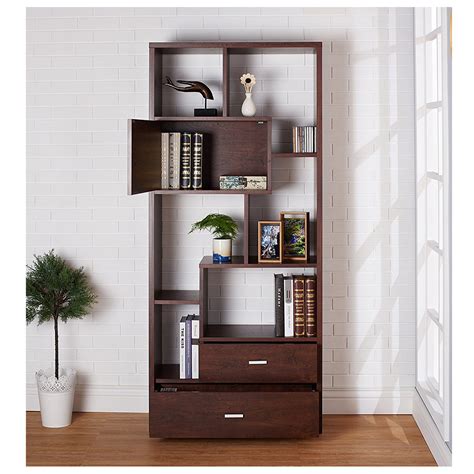 walnut wood dark brown frame modern book shelf  drawers china