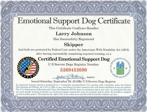 printable emotional support dog certificate