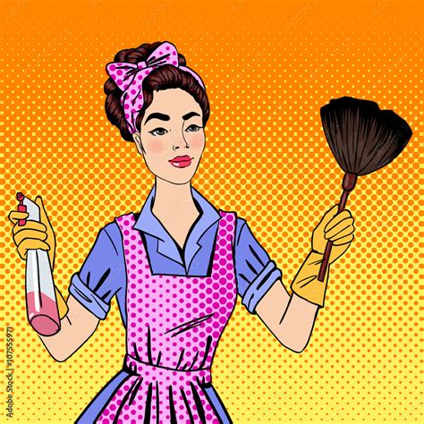 Woman Cleaning The House Girl Doing House Work Pin Up Girl Pop Art