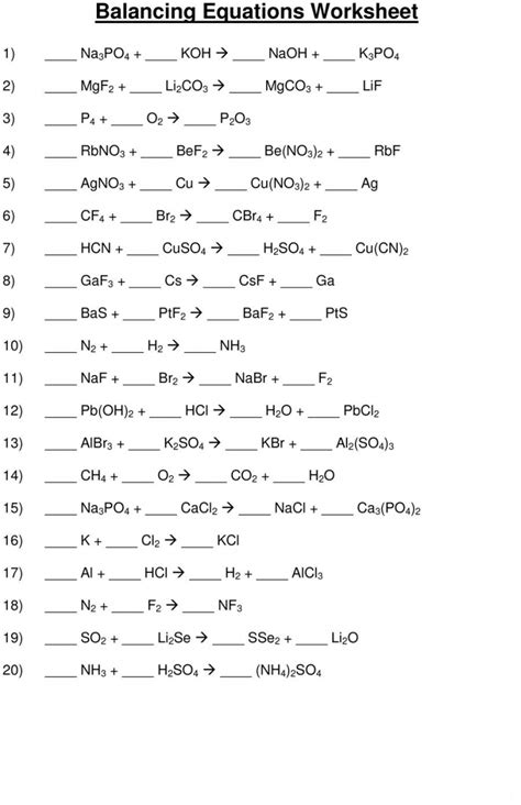 chemistry balancing equations worksheet key stoichiometry