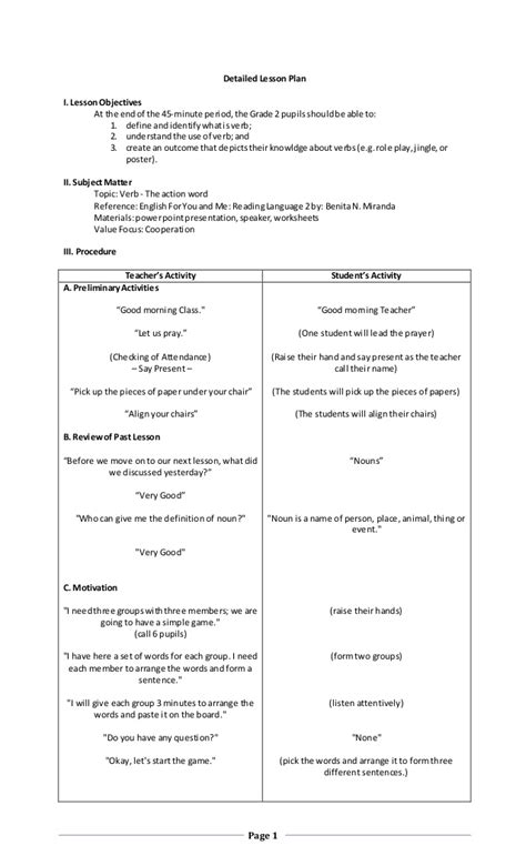 detailed lesson plan  english  verbs context clues lesson plans