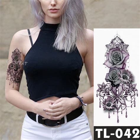 Fake Temporary Tattoos Stickers Dark Rose Flowers Arm