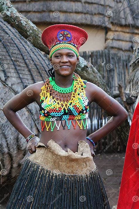 zulu woman wearing handmade clothing at lesedi cultural village