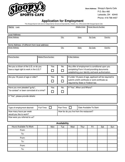 employment job application form templates printable templatelab