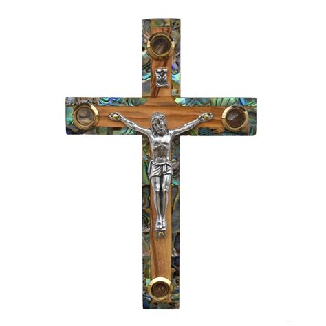 olive wood  abalone small latin crucifix   holy samples