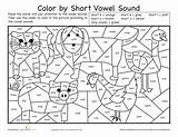 Vowel Color Short Sound Phonics Grade Worksheet Worksheets Education First 1st Activities sketch template
