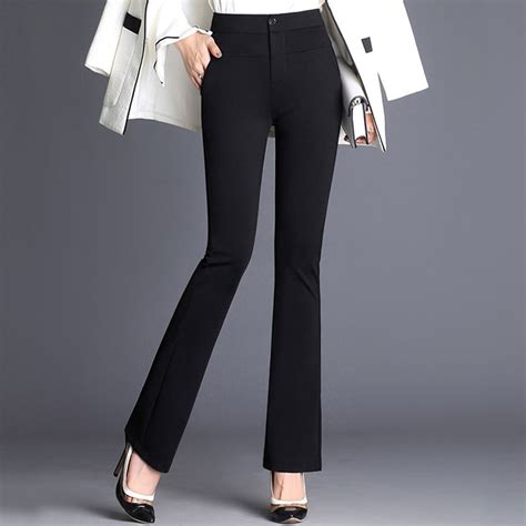 women s office lady work long flare pants solid high waist plus size
