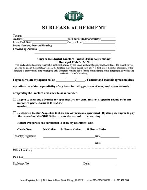 professional sublease agreement templates forms templatelab
