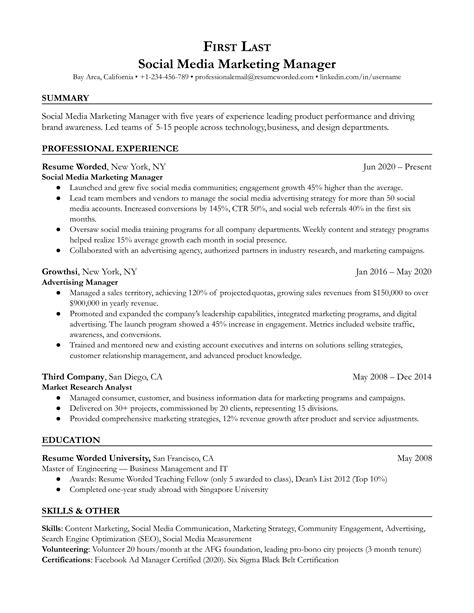 5 Social Media Manager Resume Examples For 2022 Resume Worded