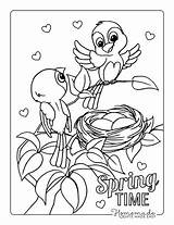 Coloring Spring Pages Cute Birds Easy Printable Nest sketch template