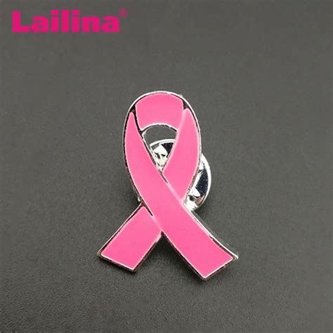 100pcs lot 25mm pink enamel ribbon brooch pin breast cancer awareness