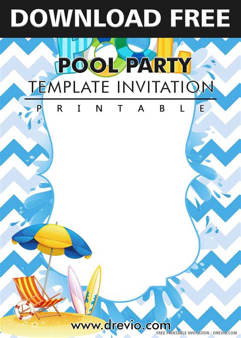printable pool party birthday invitation templates