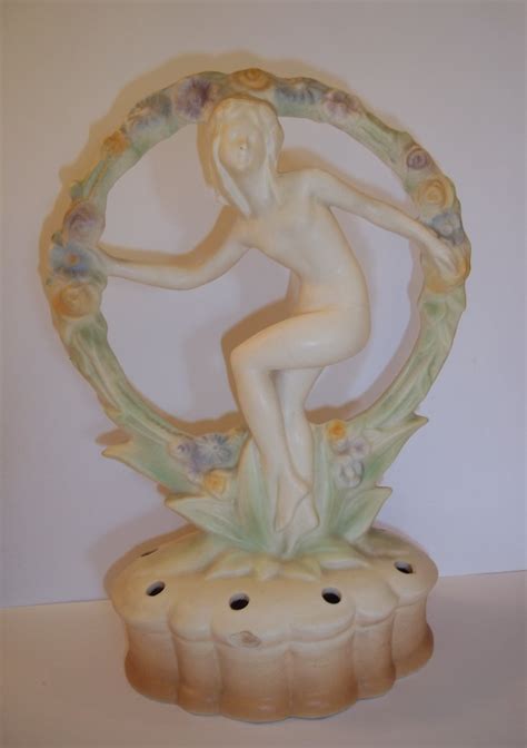 pottery nude nymph in circle garland art deco nouveau flower frog germany