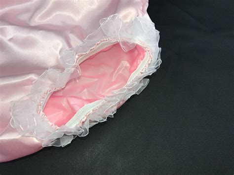 new adult sissy satin frilly diaper cover pants color pink fsp08a 5