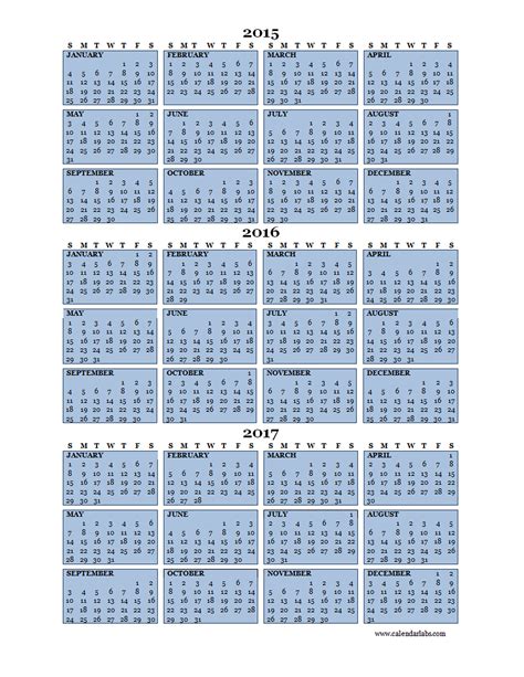 2016 three year calendar free printable templates