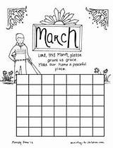 March Coloring Calendar Pages Printable Easy Ministry Children Kids sketch template