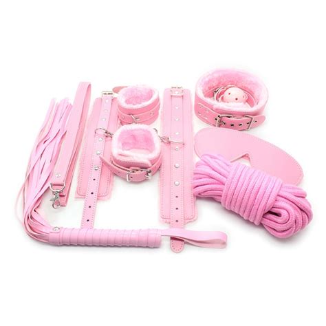 buy pink adult game 7 pcs set pu leather handcuffs