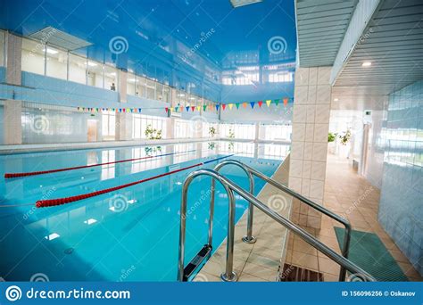 view  indoors swimming pool  metal ladder stock photo image  clear ladder