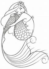Mermaid Coloring Cute Pages Print Detailed Version sketch template