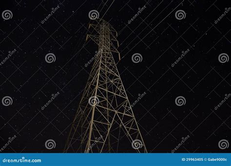 power lines  night stock image image  stars electricity