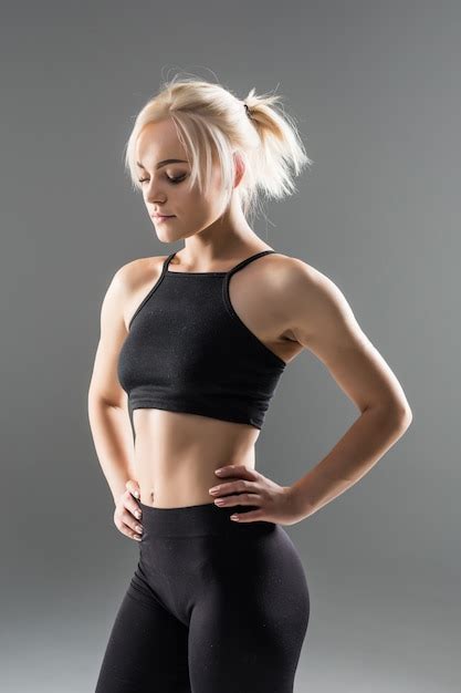 Free Photo Young Blonde Fit Sporty Girl Woman In Black Sportswear