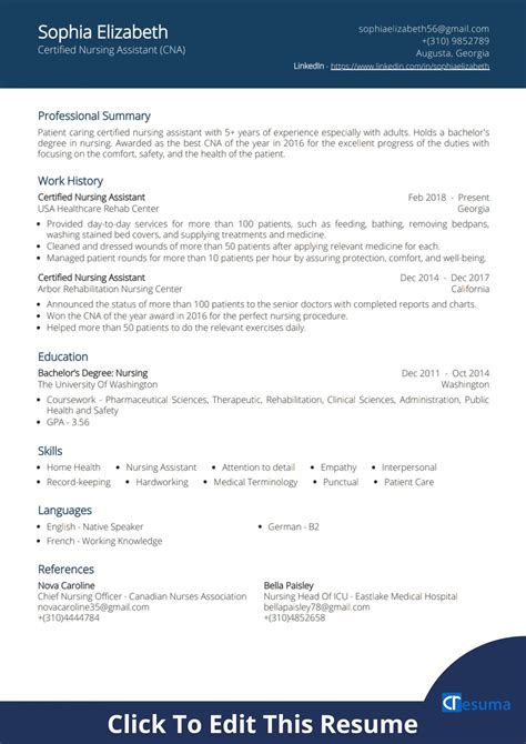 cna resume template