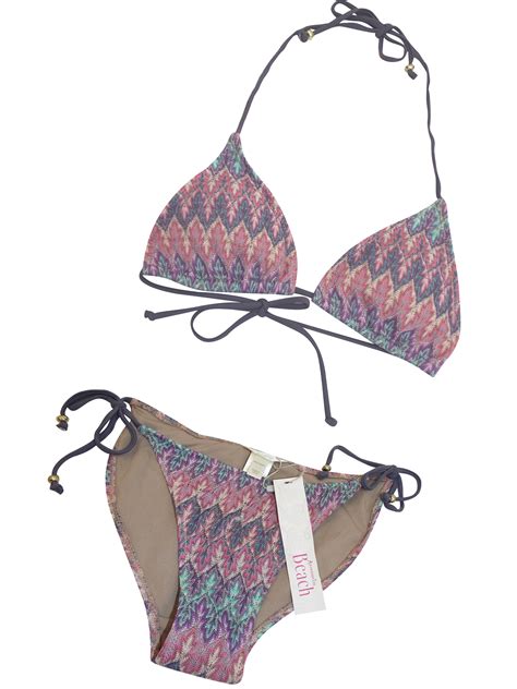 accessorize pink crochet knit triangle bikini set size 6 to 16