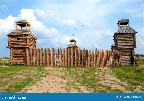 photo  fort  wooden stockade   towers stock photo image  nature animal