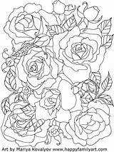 Coloring Pages Rose Roses Flower Flowers Adult Printable Drawing Adults Family Happy Line Mandala Outline Books Fun Bunch Kids Colouring sketch template