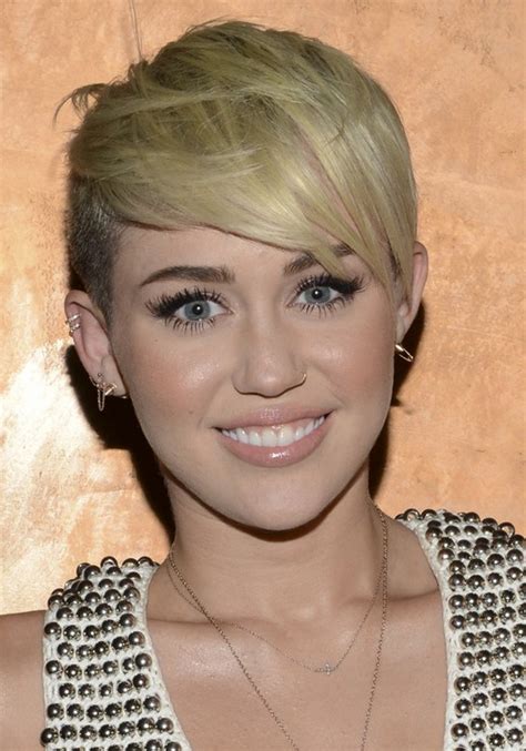 Miley Cyrus Short Blonde Pixie Cut With Side Swept Bangs