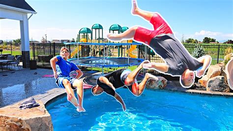 giant trampoline tower  pool youtube