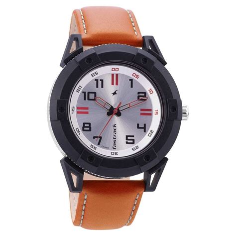 modular silver dial leather strap watch for guys fastrack
