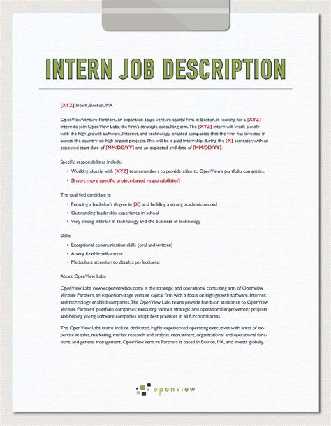 intern job description template  hiring plan openview labs