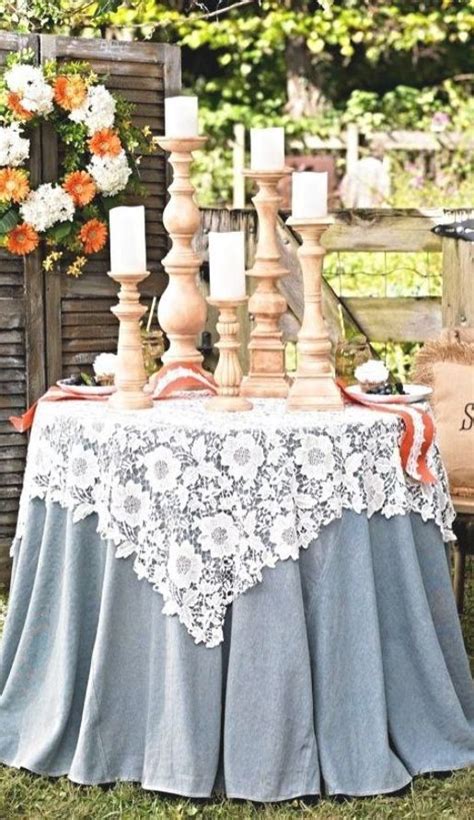 layer  lace table topper   bare table   contrasting