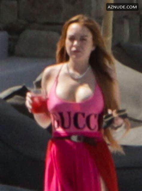 Lindsay Lohan Sexy In A Pink Gucci Swimsuit On Mykonos