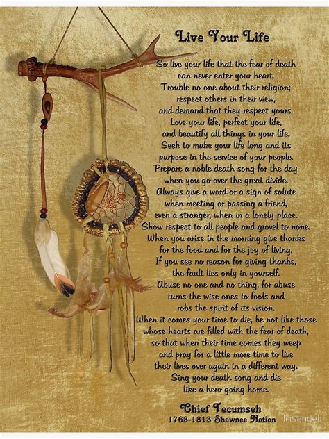 Live Your Life By Chief Tecumseh Dream Catcher Poster By Irisangel