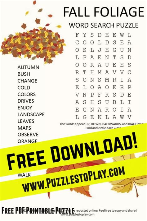 fall foliage word search puzzle  printable puzzles