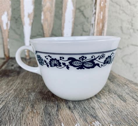 vintage pyrex coffee mug blue floral design etsy