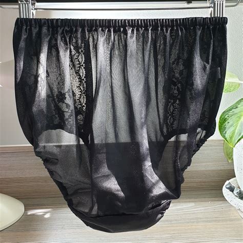 Vintage Sheer Panties Black Bikini Granny Nylon Lace … Gem