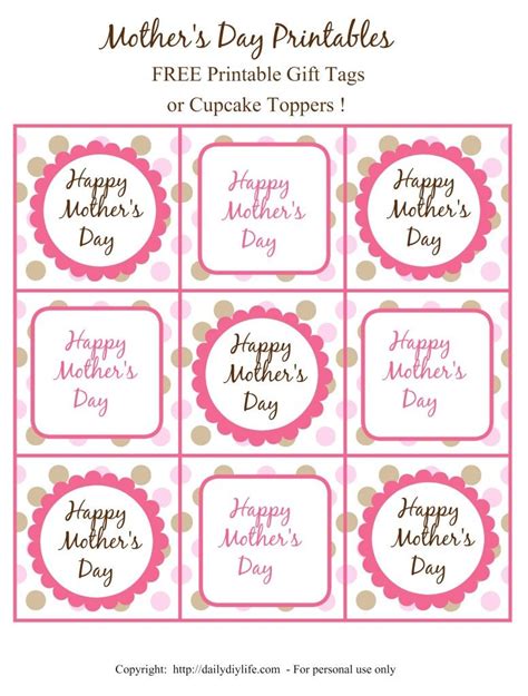 mothers day  printable gift tags  cupcake toppers mothers day
