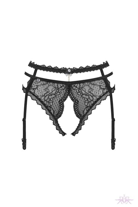 Obsessive Pearlove Crotchless Black Lace Suspender Pant At Mayfair