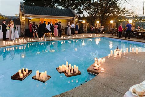 Poolside Cocktail Hour With Floating Candles At Gallaher Bend Wedding