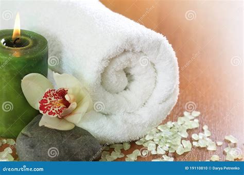 spa setting  orchid stock photo image  detail
