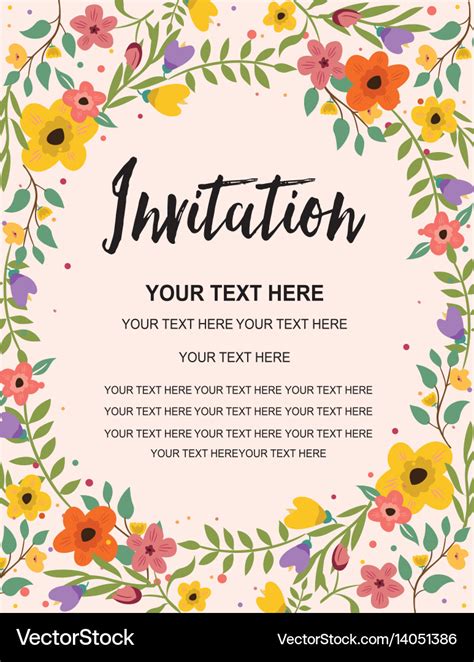 whimsical floral colorful invitation card template