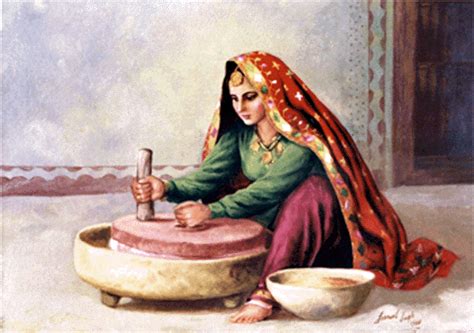 woman grinding wheat  chakki