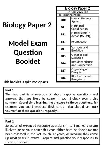 aqa gcse biology paper  revision booklet teaching resources