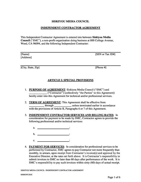 printable contractor agreement printable templates